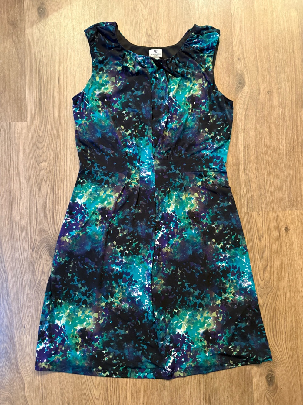 Worthington Abstract Floral Mini Dress Sleeveless Size Med Bodycon Black & Blue